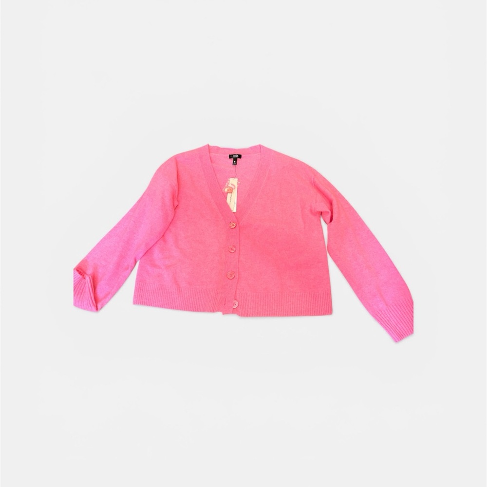Aqua Cashmere Bright Pink V-Neck Cardigan